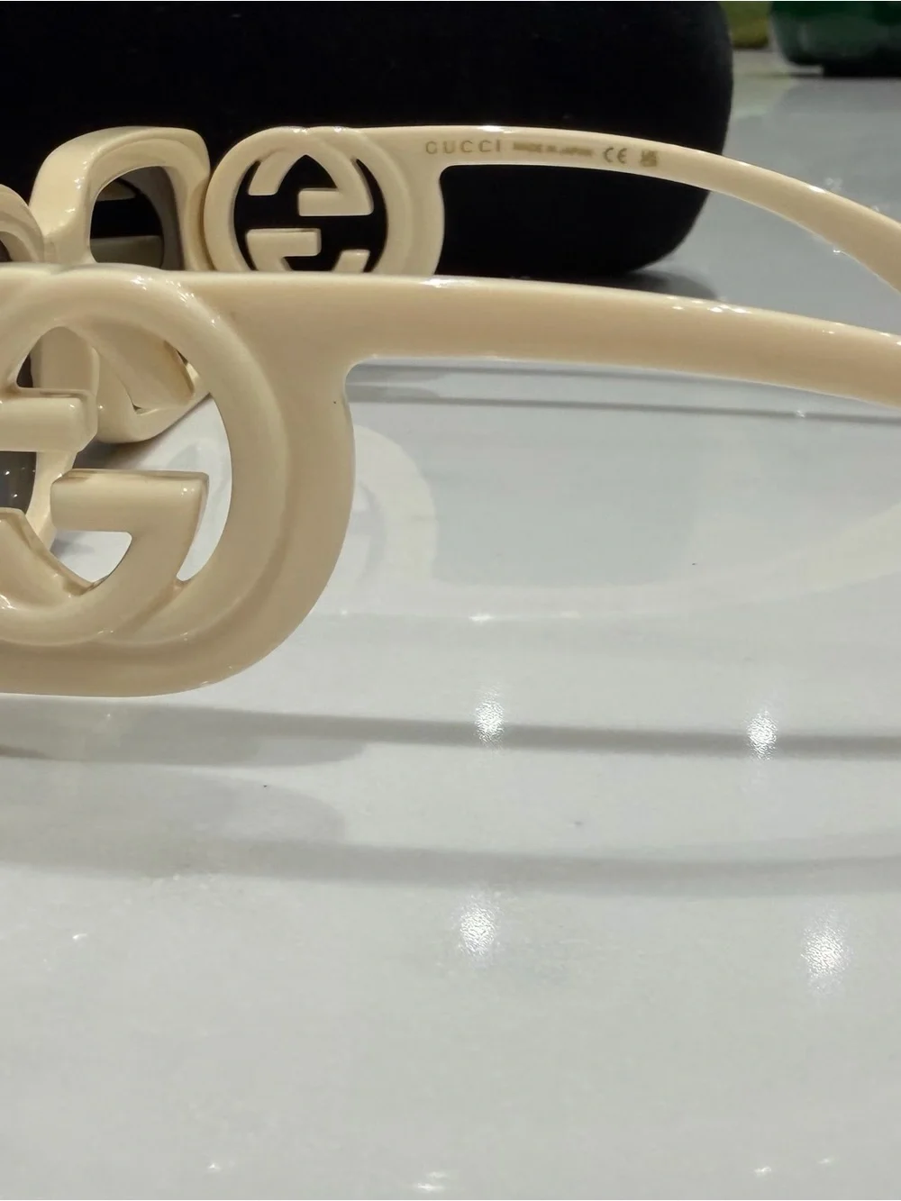 Gucci Cream Rectangular Sunglasses with Brown Lenses
